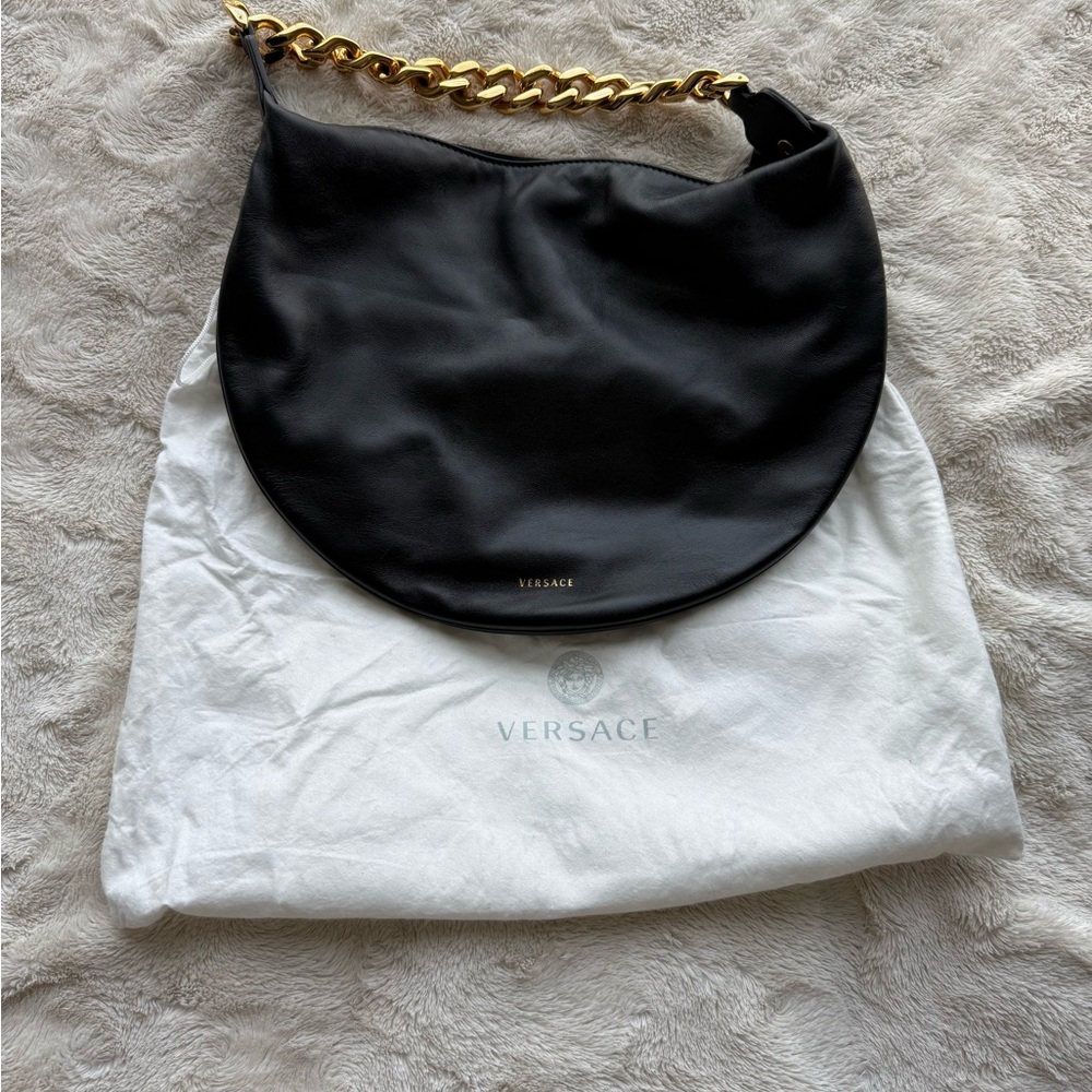 Versace Black Hobo Bag with Gold Chain